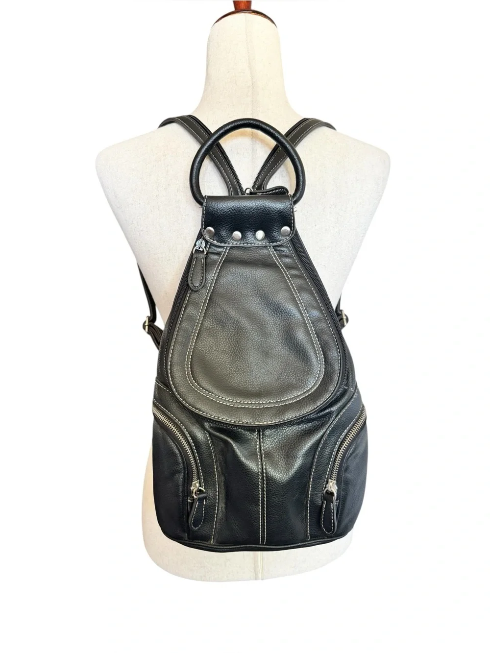 y2k Nine West Black Leather Convertible Backpack